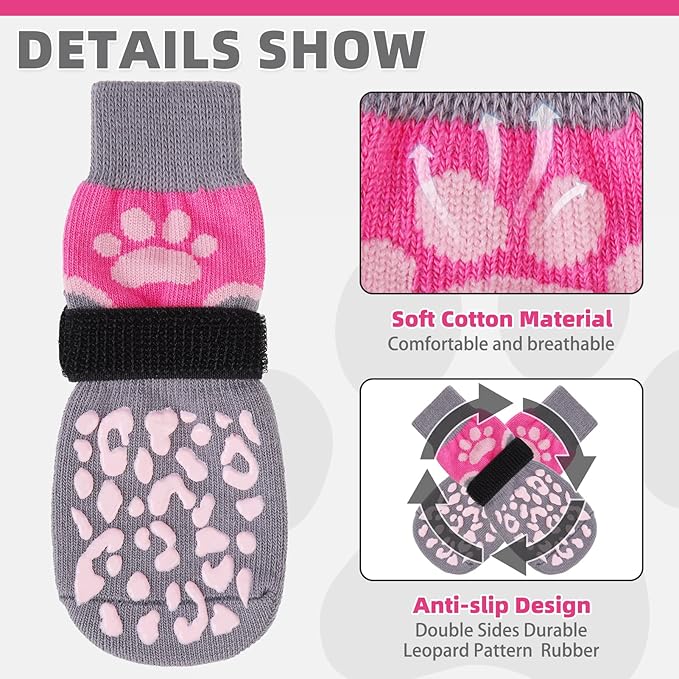 KOOLTAIL Dog Socks for Hot/Cold Pavement to Prevent Licking Paws Scratching,Anti Slip Pet Boots&Paw Protector for Hardwood Floor,Traction Control Grip Booties for Small Medium Large Senior Dogs PinkXL
