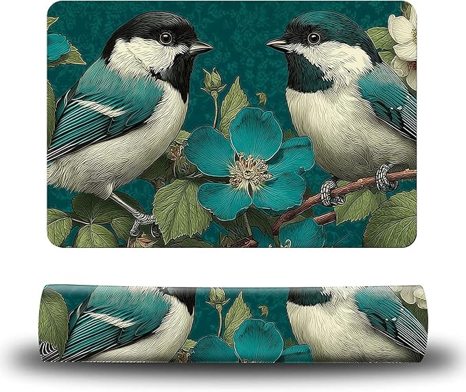 Dog Food Mat, 15.7" x 23.6" Absorbent Pet Feeding Mat for Food and Water, Waterproof Diatom Mud Pet Placemat with Non-Slip Rubber Backing, Cat Bowl Mat for Floors - Green Hummingbird Flower