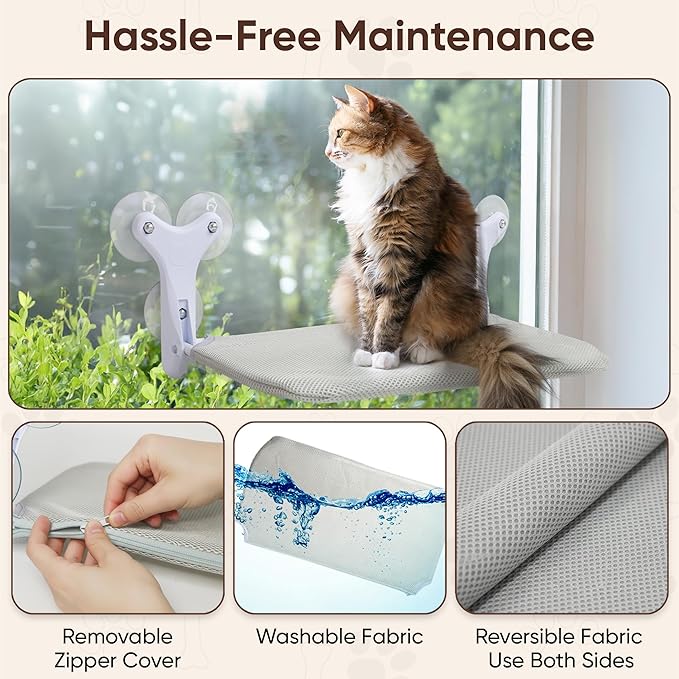 Cordless Cat Window Perch, Foldable Window Hammock with 6 Strong Suction Cups, Window Cat Bed for Indoor Cats