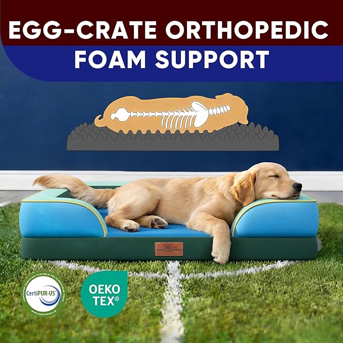 Comfort Expression Orthopedic Dog Bed for Large Dogs 36x27 Inch, Waterproof Egg Crate Foam Large Pet Bed with Bolsters, Dog Couch with Washable Cover & Non-Slip Bottom, Dallas