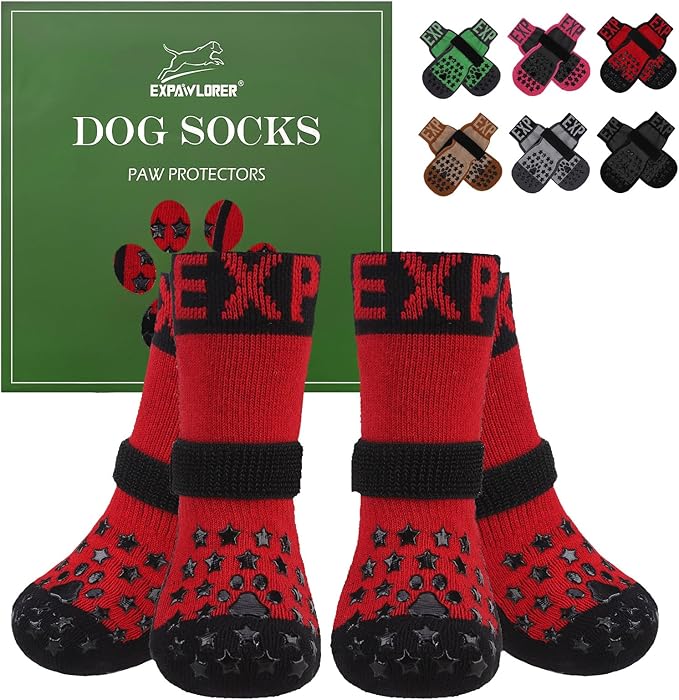 EXPAWLORER Anti Slip Dog Socks to Prevent Licking Paws - Dog Shoes for Hot Pavement, Dog Booties for Hardwood Floors, Dog Boots & Paw Protectors with Grippers for Small Medium Large Senior Dogs