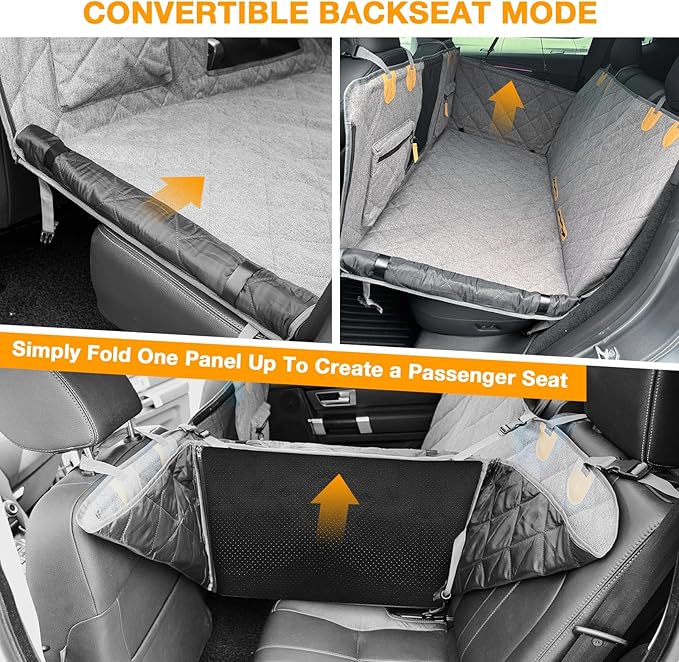 Dog Car Seat Cover for Back Seat, Hard Bottom Back Seat Extender for Dogs, Waterproof Car Hammock, Backseat Bed and Car Seat Protector, Nonslip Fit for Cars, SUVs, Trucks, 52 x 25 in, Gray