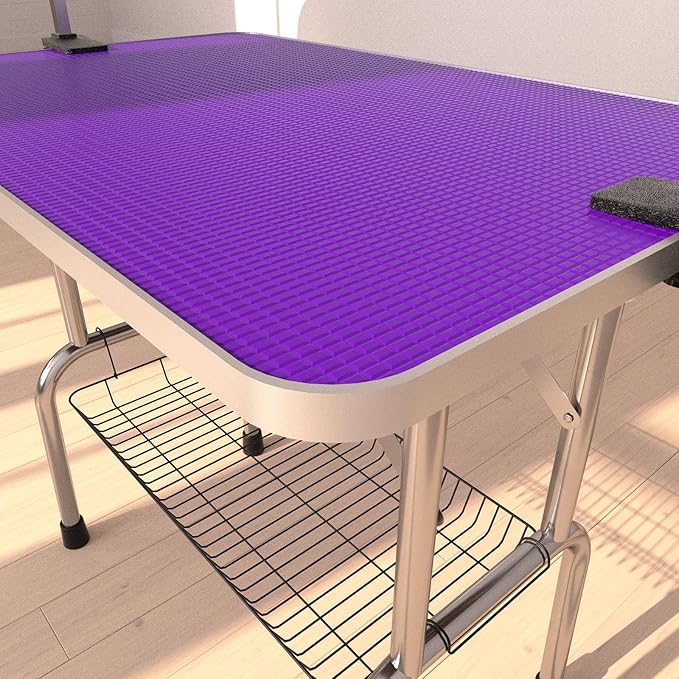 42" Dog Grooming Table Foldable Pet Grooming Tables with Adjustable Arm Noose Storage Mesh Tray Maximum Capacity Up to 330lbs Purple