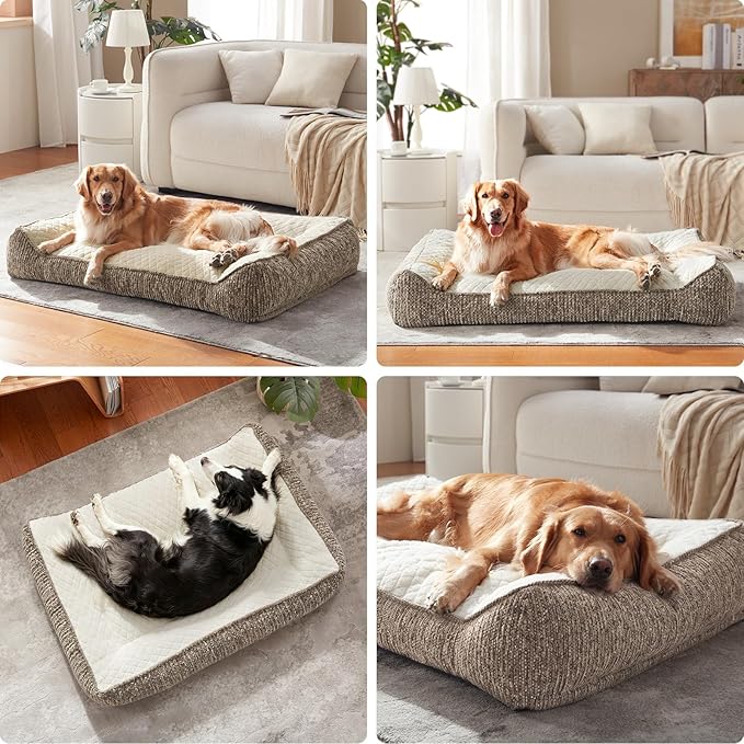 JOEJOY Orthopedic Dog Bed Medium Sized Dogs, Extra Thick Supportive Big Dog Couch Bed with Sides, Ultra Soft Pet Bed Sofa, Beige, 35''x25''