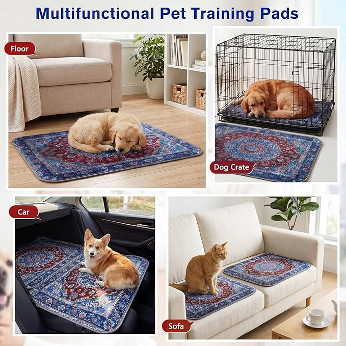 Washable Pee Pads for Dogs and Cats, 2 Pack Absorbent Thick Reusable Training Dog Pet Puppy Pads, Waterproof & Non-Slip Whelping Pads for Potty Training, Whelping, Playpen, Crate, Prevents Leakage