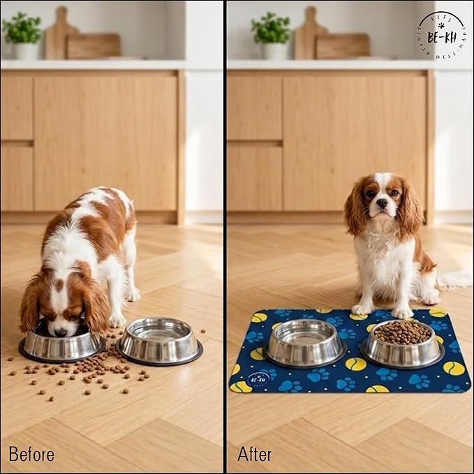BE-KH Absorbent Pet Feeding Mat for Dogs & Cats, Quick Dry Dog Bowl Mat for Food and Water, Ultra-Thin, Non-Slip Rubber & Polyester, Waterproof & Machine Washable, Sandy Nest, 24x16 in (60x40 cm)
