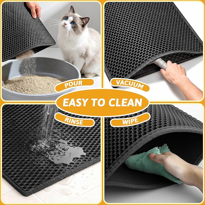 Pieviev Cat Litter Mat Double Layer Waterproof Urine Proof Trapping Mat 1 Pack (Black, 24x15 Inch (Pack of 1))