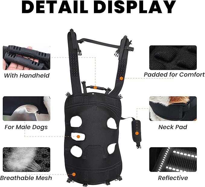 Dog Lift Harness Backpack Carrier for Large Dogs, Full Body Sling with Handle, Dog Harness for Joint Injuries, Arthritis, Ideal for Stairs, Elderly Dogs (New Black X-Large 29-50 LBS)
