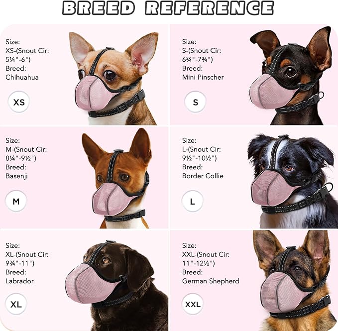 Dog Muzzle - Soft Breathable Mesh Nylon Adjustable Muzzle for Small Medium Large Dogs | Prevents Chewing,Biting & Scavenging | Allows Panting, Drinking & Grooming | Secure Collar Strap Design(Pink M)