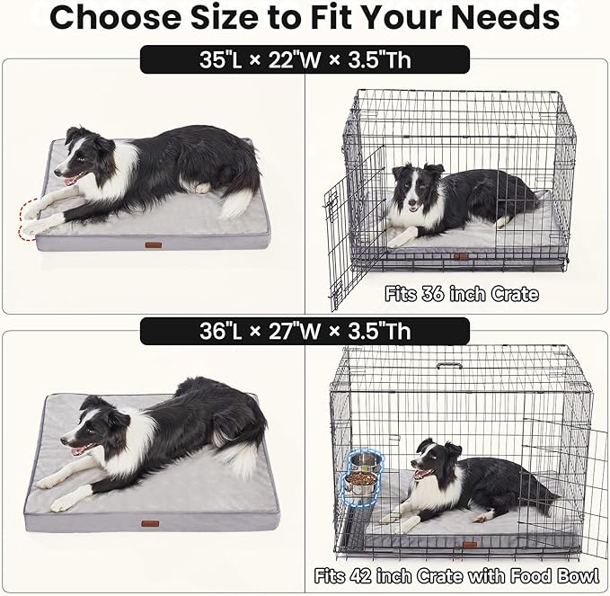 OhGeni Orthopedic Waterproof Dog Bed for Medium Large Dogs, Machine-Washable Removable Cover in Easy-Clean Fabric, Reversible Memory Foam & Easy-Carry Handle, Suitable for Crate, 35 inch (Gray)