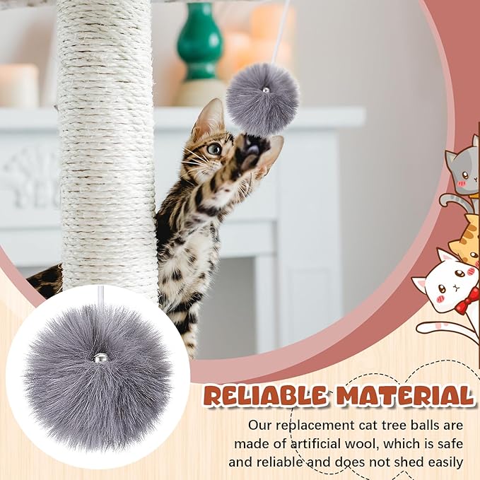 Simgoing 15 Pack Cat Tree Ball Replacement Parts Hanging Interactive Cats Toy with Bell Elastic Rope Pom Pom Kitten Scratching Post Tree Tower Parts Ball Fit Most Cat Towers Indoor Kitten(Gray)