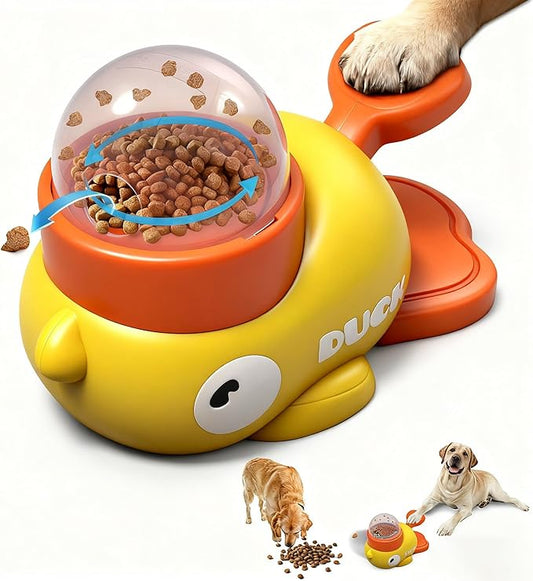 2-in-1 Dog Interactive Treat Dispenser Toy - Durable Food Puzzle Slow Feeder, Duck Shape Enrichment Toys with Button, Mentally Stimulating Toys for Dogs/Cats/Pets
