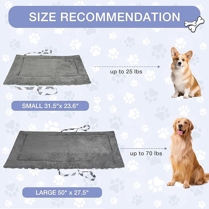 Catalonia Classic Waterproof Dog Mat, Portable Reversible Pet Travel Mat, Pet Cushion Pad with Handle for Small Medium Dogs Cats, Indoor or Outdoor, 50x27.5 inch, Gray Wavy