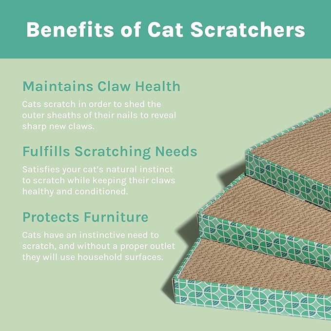 Kitty City Cat Scratcher– 3-Pack Durable Corrugated Cardboard Scratch Pads with Catnip – Double-Sided for Longer Use, Cat Claw Maintenance & Furniture Protection - Size: 10" x 18" - Grey & White