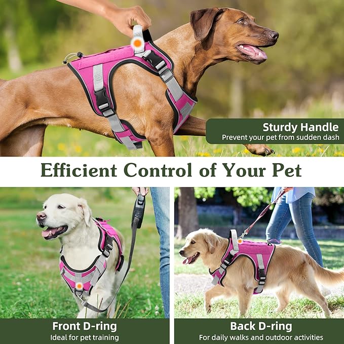 VavoPaw Heavy Duty Tactical Dog Harness for Large Dogs, No Pull Adjustable Pet Harness Reflective Service Training Easy Control Pet Vest Military K9 Working Dog Harnesses, Pink, S