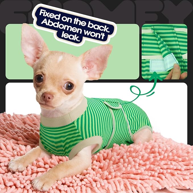 FUAMEY Dog Recovery Suit Male,Dogs Surgery Neuter Suits Puppy Spay Shirts for Female Incision Protection Anti Licking Wounds Doggie Onesie Pet Bodysuit Surgical Recovery Suit Green Stripes XL