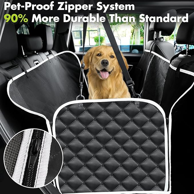 Meolsaek Dog Car Seat Cover for Back Seat, Non-Slip Backseat Cover for Dogs in Car, with Mesh Window Scratch Proof Waterproof Back Seat Protector for Trucks SUVs Most Cars (Black)