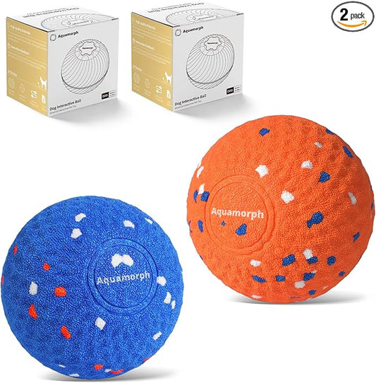 2 Pack Interactive Dog Balls - Auto Moving Bouncing Vibrating Washable Dog Toys for Large Medium Dogs, Type-C Rechargeable, Blue and Orange, Grid Pattern