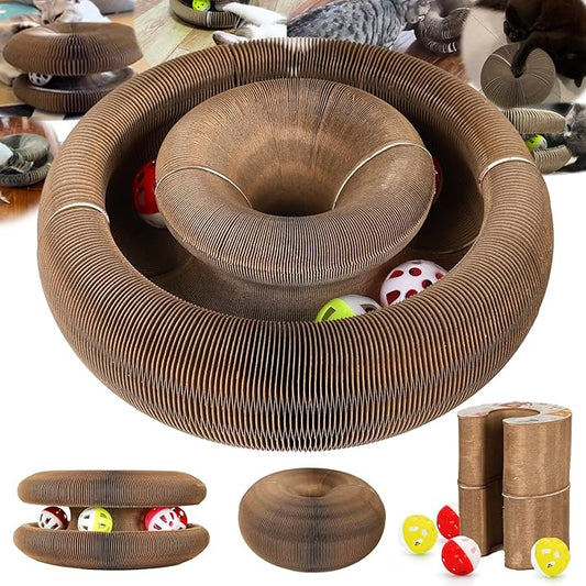 2 Pack Magic Organ Cat Scratcher Board with 4 Bell Ball, Cat Ball Adventure The Ultimate Interactive Mental Physical Exercise for Indoor Cats Toy