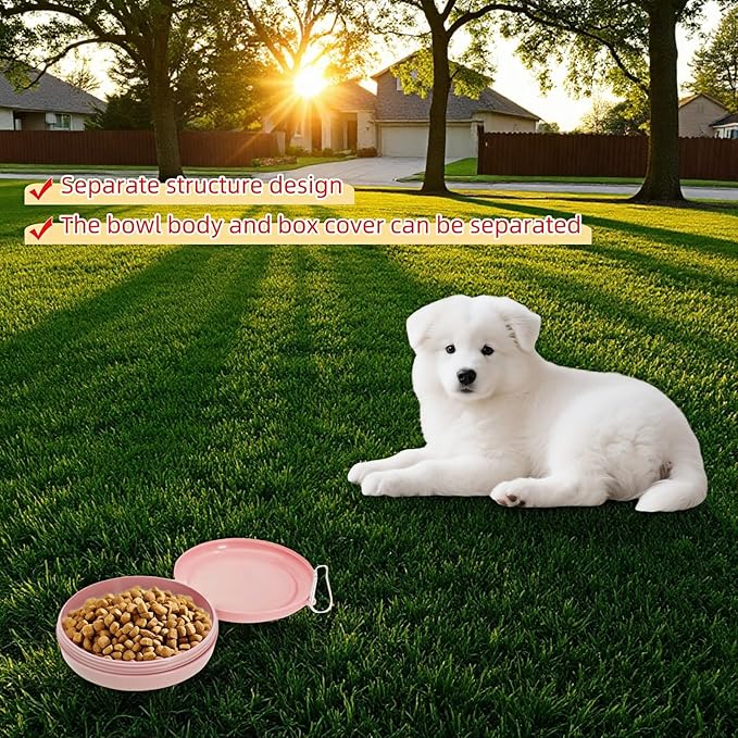 Portable Dog Food & Water Bowl for Travel - Rotating Lock Spill-Proof Pet Dish with Carabiner - BPA-Free Silicone Non Slip Bowl 250ml (Pink, Small)