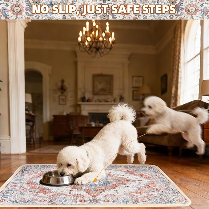 PUPTECK Dog Food Mat, Absorbent Pet Feeding Bowl Mat, Non-Slip Dog Mat for Food and Water, Quick Dry No Stains Cat Placemats Pet Supplies for Messy Drinkers, Brown 16"x24"