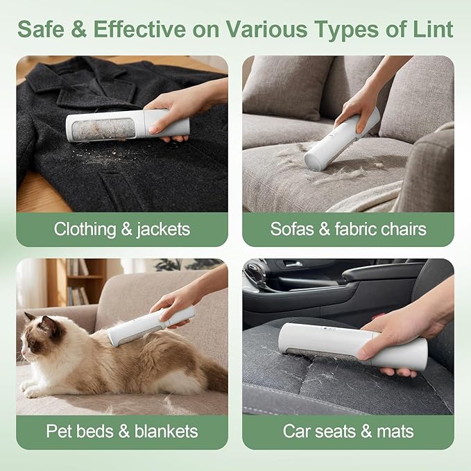 Pet Hair Remover Tool - Reusable Lint Roller Lint Brush for Cat & Dog Hair on Furniture, Clothes, Couches, Car Seats, and Fabric - No Refills, Eco-Friendly and Portable (White)