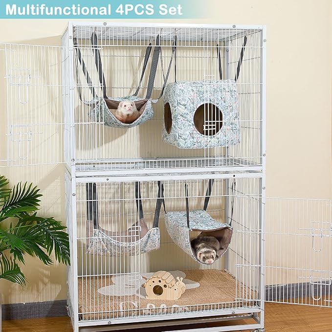Glittme Ferret Hammock 4 Pack Ferret Cage Accessories Washable Rat Hammocks Soft Guinea Pig Hammocks for Ferrets, Rat, Sugar Glider, Squirrel