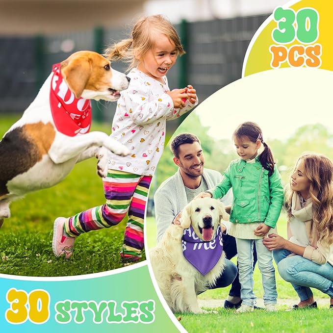 Huhumy 30 Pcs Adopt Me Dog Bandanas Bulk Pet Bibs Colorful Triangle Scarf Pet Adopt Me Bandanas for Medium Large Dogs Birthday Adoption Grooming Costume Decor