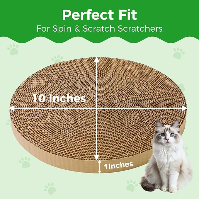Round Cat Scratcher Refill, 10 Inch Cat Scratching Board for Indoor Cats, Cardboard Cat Scratcher Pads Circle Replacement, Double-Sided (2 PCS)