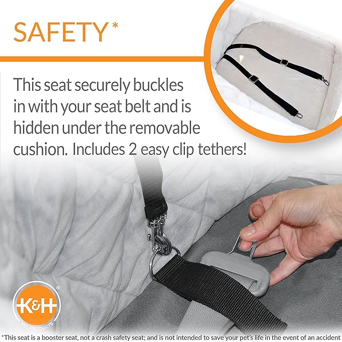K&H Pet Products Bucket Booster Dog Seat with Safety Leashes, Washable, Sturdy for Small, Medium Dogs - Heated Charcoal/Cream