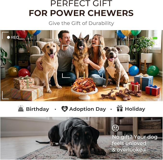 Kseroo 3-Pack Indestructible Dog Chew Toys for Aggressive Chewers: Bacon Flavored Rock-Hard Solid Nylon, Tough Dog Bones for Medium/Large Dogs 25-90lbs, Heavy Duty Dog Toys to Keep Them Busy, Brown-XL