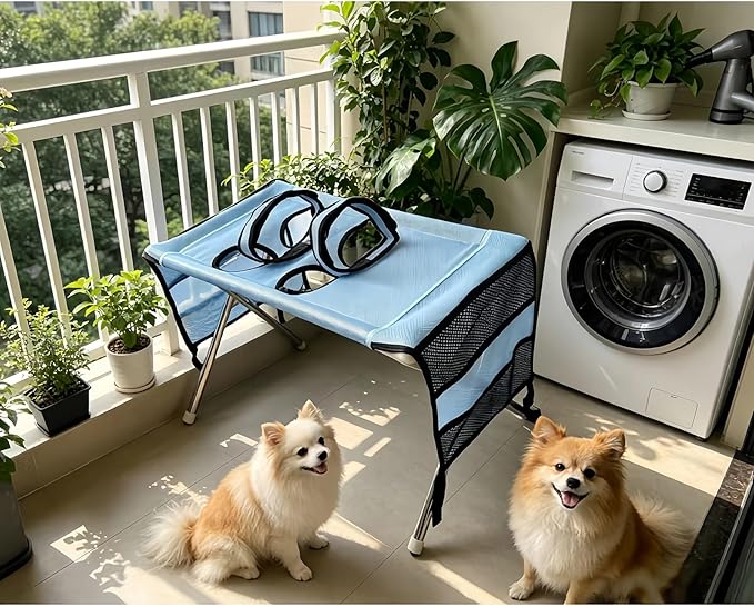 Pet Grooming Hammock for Small Dogs & Cats, Foldable Stainless Steel Grooming Table with Storage Pockets, Pet Bathing Support Stand for Nail Trimming & Drying(Black)