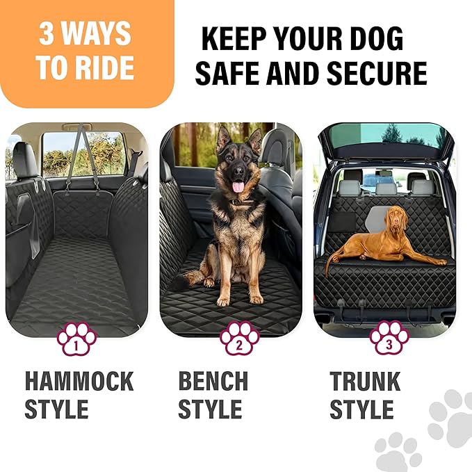 Active Pets Dog Car Seat Cover for Back Seat, Waterproof Pet Protection Hammock, SUV Truck Car Backseat Protector with Safety Features, XL, Black