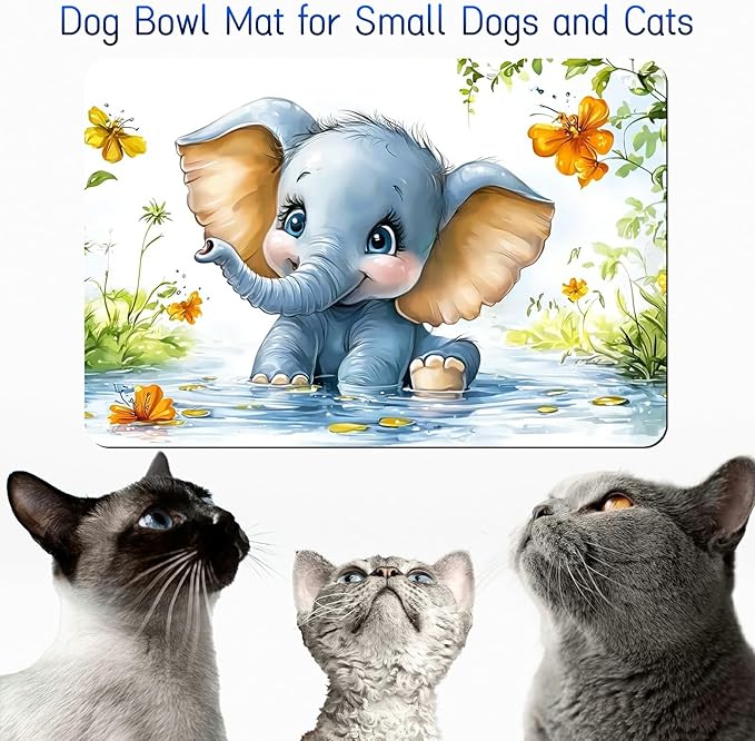 Dog Food Mat, 19.6" x 23.6" Absorbent Pet Feeding Mat for Food and Water, Waterproof Diatom Mud Pet Placemat with Non-Slip Rubber Backing, Easy Clean Cat Bowl Mat for Floors - Gray Elephant