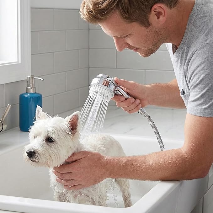 Leadigol Pet Shower Head,Dog Bathing Nozzle,Shower Sprayers with Bath Brush,Pet Washing Sprinkler,Handheld Showerhead for Cats(Silver)
