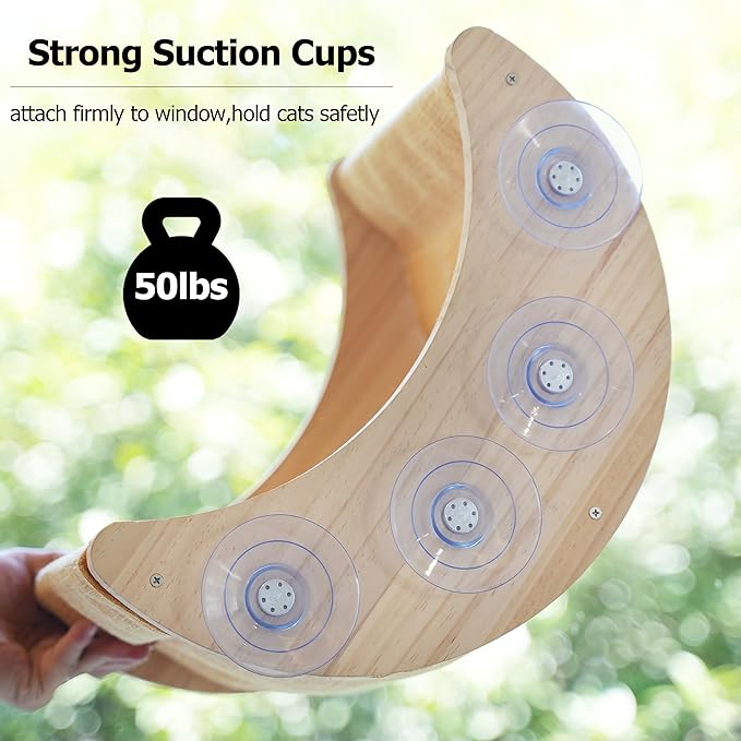 HAPYKITYS Window Cat Bed Moon Perches, Mounted with Strong Suction Cups Cat Window Seat for Sleep and Watch Birds