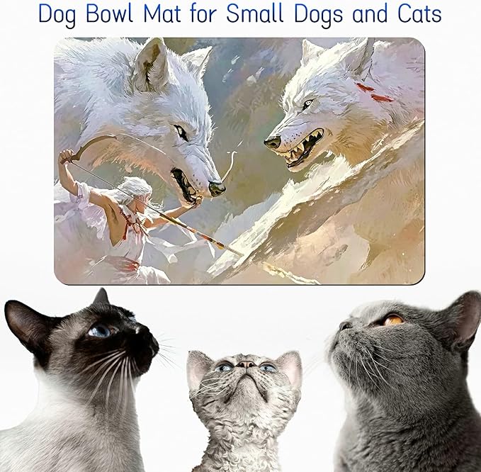 Dog Food Mat, 19.6" x 23.6" Absorbent Pet Feeding Mat for Food and Water, Waterproof Diatom Mud Pet Placemat with Non-Slip Rubber Backing, Easy Clean Cat Bowl Mat for Floors - White Wolf