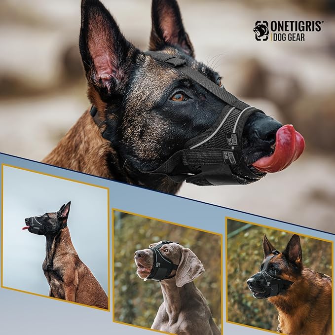 OneTigris Large Dog Muzzle,Soft Nylon Muzzle Anti Biting Barking Chewing,Air Mesh Breathable Drinkable Adjustable Loop Pets Muzzle for Small Medium Large Dogs(XXXL)