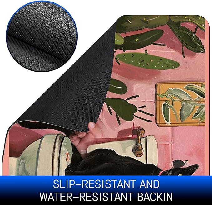 Dog Food Mat, 15.7" x 23.6" Absorbent Pet Feeding Mat for Food and Water, Waterproof Diatom Mud Pet Placemat with Non-Slip Rubber Backing, Easy Clean Cat Bowl Mat for Floors - Toilet Black Cat