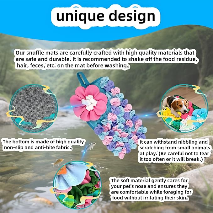 Snuffle Mat for Dogs, Snuffle Mat for Cats Rabbit Foraging Mat Interactive Feed Game Puzzle Toy for Rabbit Bunny Guinea Pigs Chinchillas Ferrets Feeding Mat Bedding Cage Accessories Purple-Pink