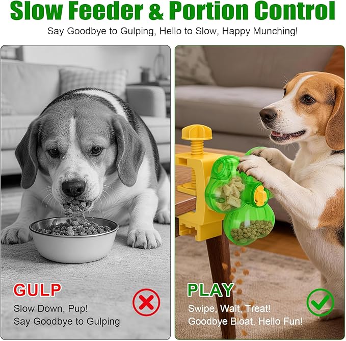 Cat Slow Feeder Puzzle Toy with Clamp Mount, Interactive Clover Treat Dispenser for Small Dogs & Cats, 3 Adjustable Feeding Openings for Dry Food, Enrichment Food Dispenser for Indoor/Outdoor