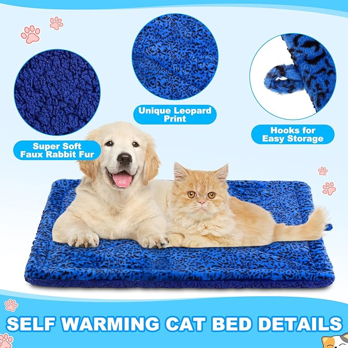 Riakrum 4 Pack Self Warming Cat Bed Mats Leopard Print Cat Dog Thermal Blanket Double Sided Self Heating Pet Pad with Storage Bags for Pet Winter Outdoor Indoor Supplies, Non Electric(XL)