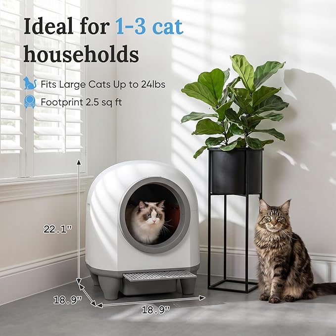 Greesum Smart Self-Cleaning Cat Litter Box, Fully Enclosed Automatic Litter Box with App Control, Safety Sensors& Large Capacity for Multi-Cat Homes, Includes Waste Bags & Mat