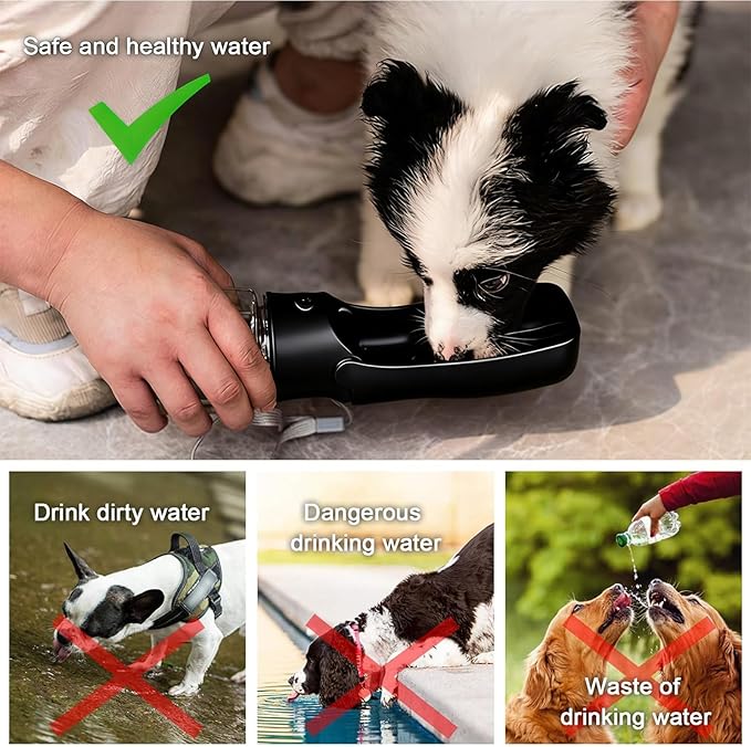 Portable Dog Water Bottle, Foldable Dog Water Bottle Leak Proof Dispenser for Puppy Small Medium Large Dogs, Pet Drink Cup for Walking Hiking Traveling(Black,12oz)