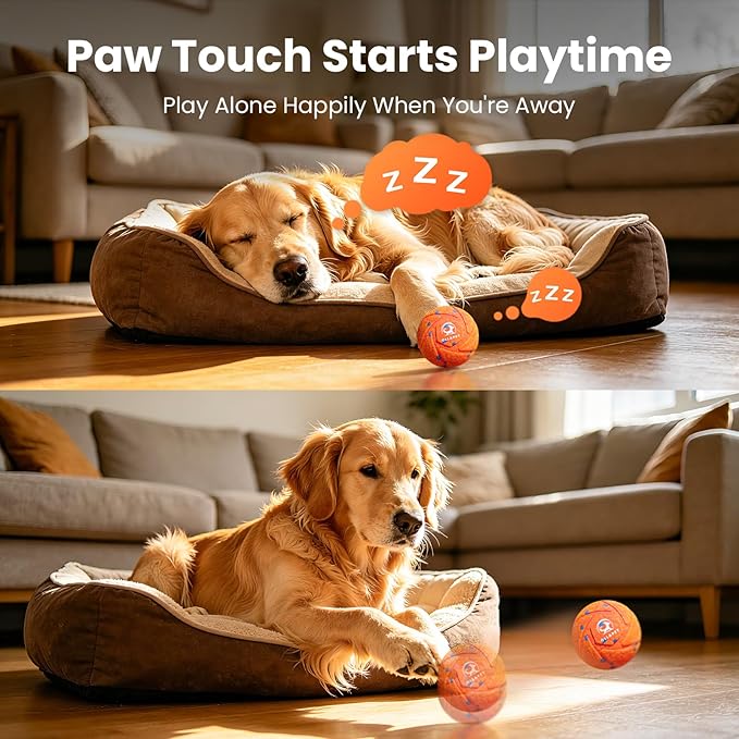 Smart Interactive Dog Ball Toys - Auto Bouncing & Rolling, Chew-Resistant E-TPU Material, 3 Interactive Modes, IPX7 Waterproof, Smart Chase Pet Toy Ball for Medium and Large Dogs - Orange