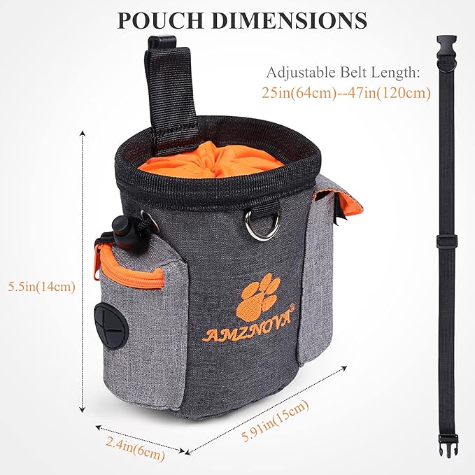 AMZNOVA Dog Treat Bag Treatnow Dog Treat Pouch, Training Pouch with Waist Belt & Clicker for Training & Walking, Waist Clip On Snack Fanny Pack for Pet, 3Cups, Heather Black