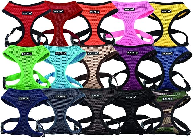 Puppia Soft Dog Harness No Choke Over-The-Head Triple Layered Breathable Mesh Adjustable Chest Belt and Quick-Release Buckle, Black, Small