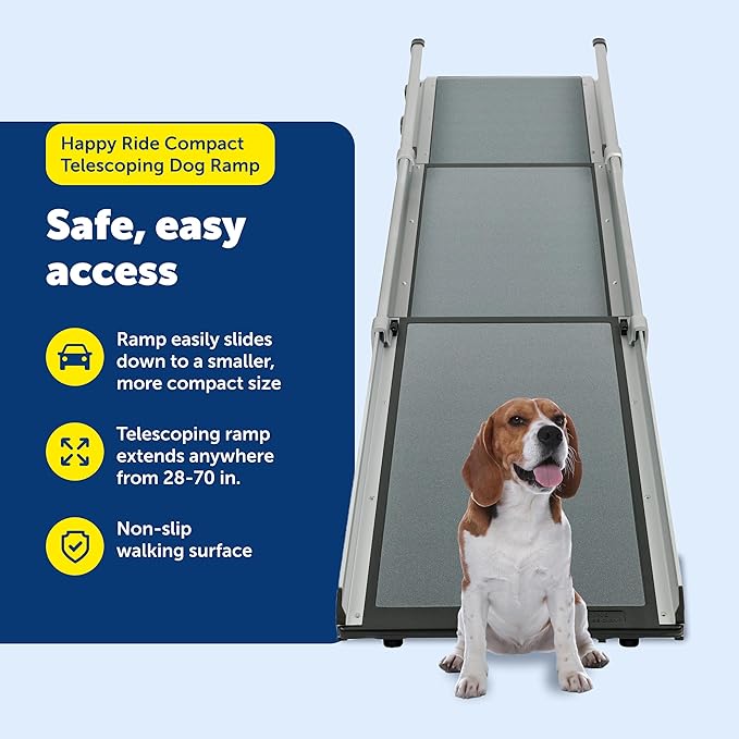 PetSafe Happy Ride Compact Telescoping Dog Ramp, Portable Pet Ramp for Cars, Trucks & SUVs with Adjustable Sizing