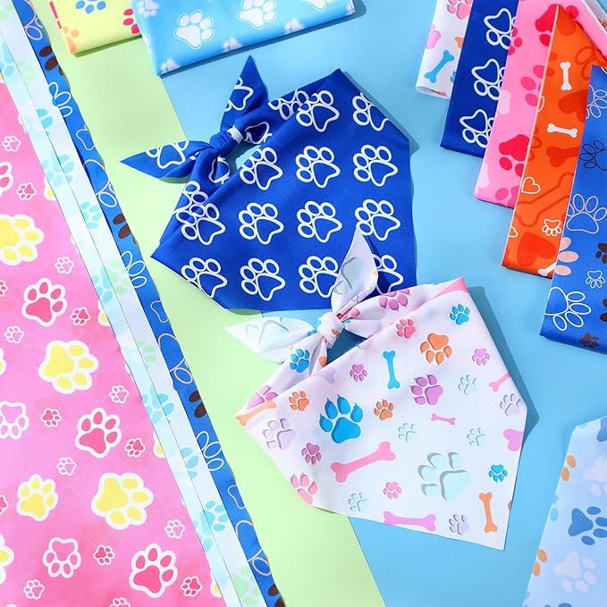 Weewooday 50 Pcs Paw Print Dog Bandanas Bulk for Dogs Soft Bibs Adjustable Triangle Summer Pet Bandana for Small Medium Large Costume(paw Pattern, 25.6 x 17.7 x 17.7 Inch)