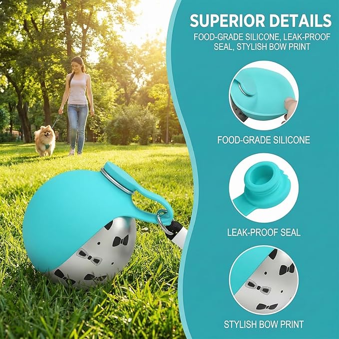 2-in-1 Portable Tumbler for Dogs, Leak-Proof Stainless Steel Dog Water Bottle with Silicone Bowl, Ideal for Walking, Hiking & Travel, Compact Dispenser for Small Dogs & Puppies (10oz) (A)